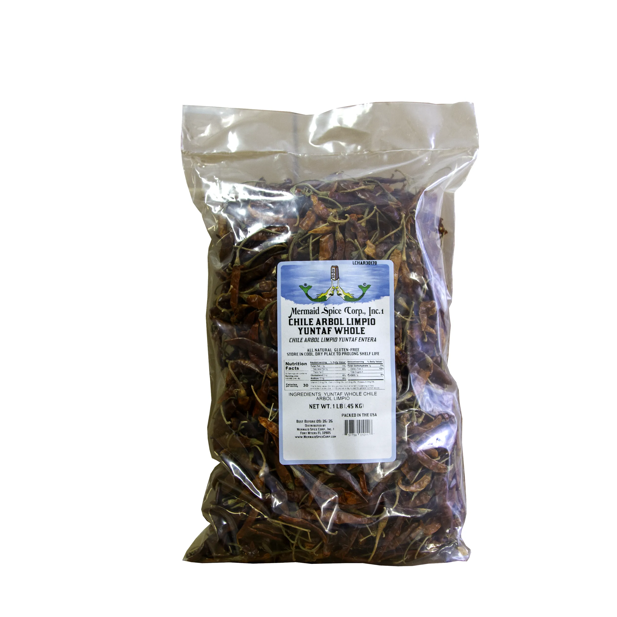 CHILE ARBOL LIMPIO (YUNTAF) WHOLE  1 LB BOX