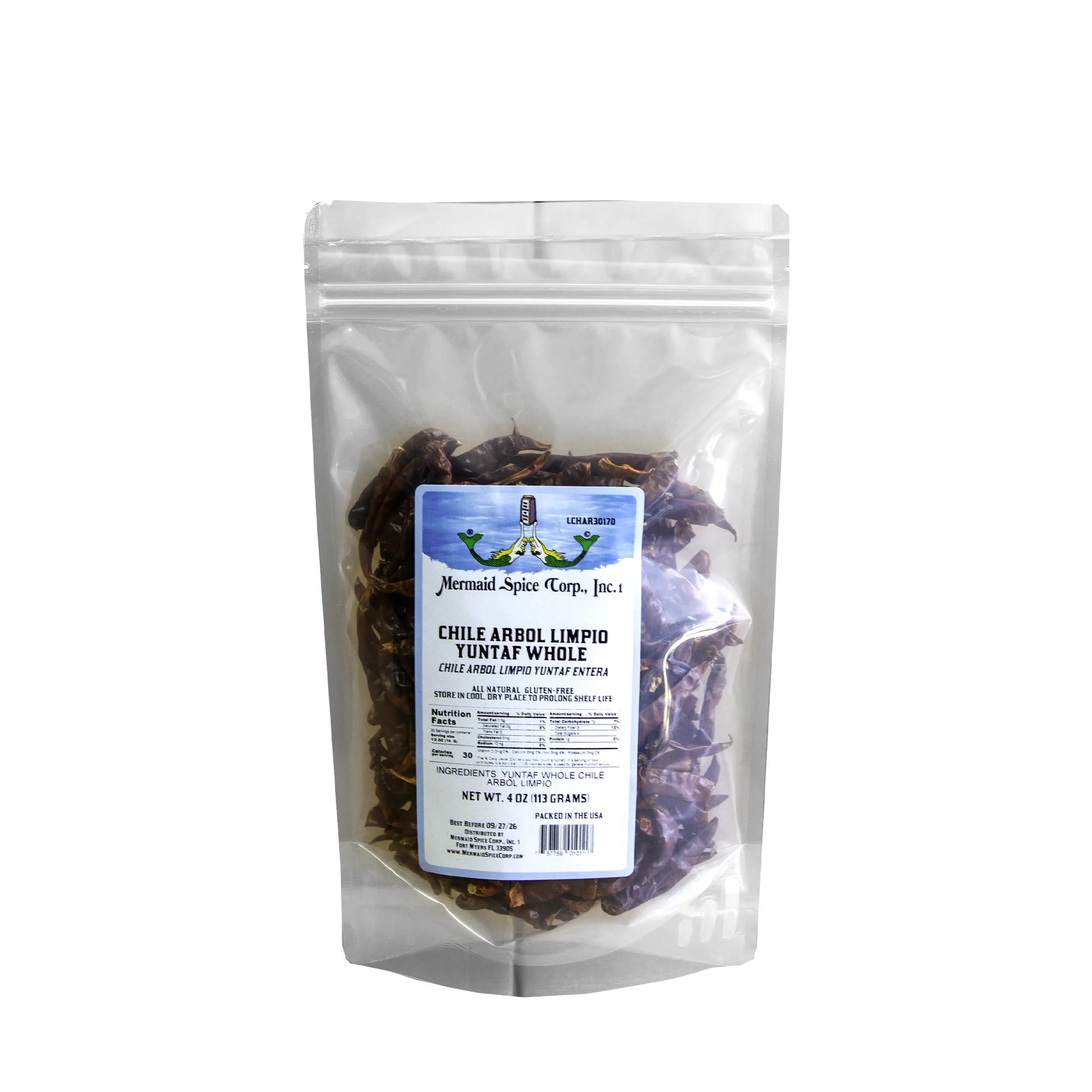 CHILE ARBOL LIMPIO (YUNTAF).. WHOLE  4 OZ